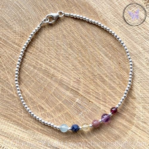 Silver Bead Birthstone Bracelet